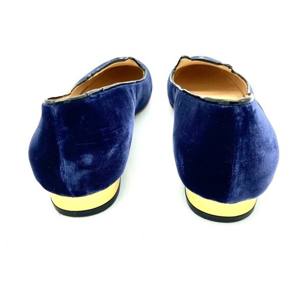 Charlotte Olympia Kitty Cat Navy Blue Velvet Flats Loafers Gold, EU 39 US 8.5-9 - Picture 6 of 12